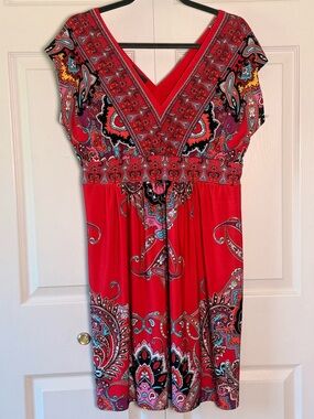 Kiara Red Paisley V-Neck Boho Festival Dress Y2K Fairy Grunge Coquette Medium
